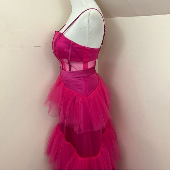 Fuchsia Pink Tulle Evening/ Prom Gown Corset Style Sheer S - Picture 2 of 9